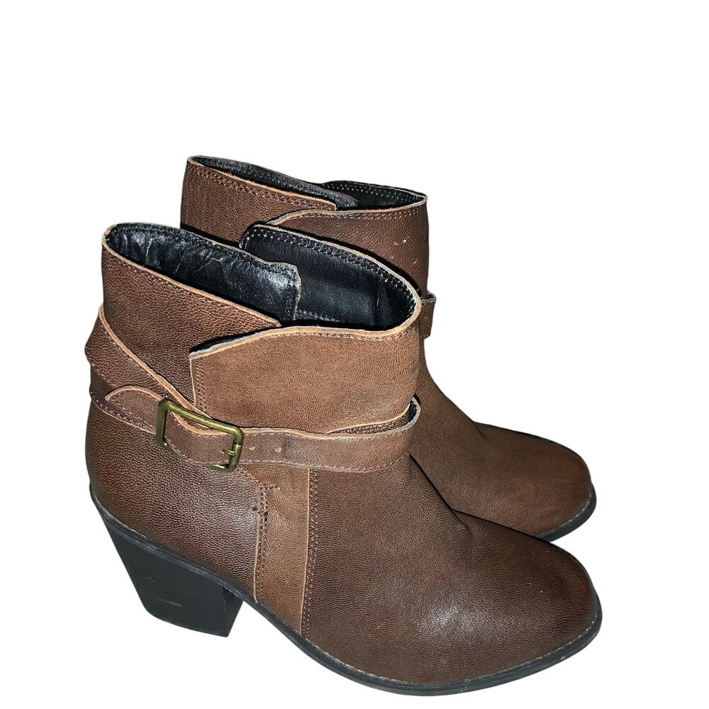 Santa Fe Boot Co brown strappy leather western ankle boots women size 7.5.
